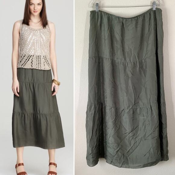 EILEEN FISHER Silk Tiered Maxi Skirt Pull On Lightweight Lagenlook Boho Travel L - Picture 7 of 7
